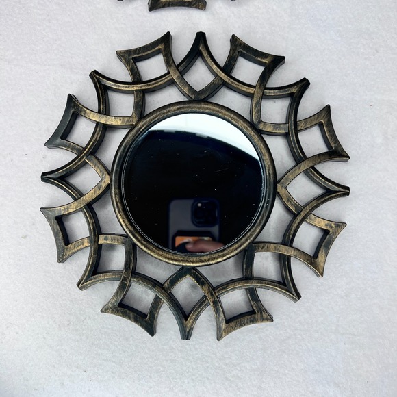 Set of 2 Sunburst Wall Mirrors Black‎ Gold Boho Decorative Accent Contemporary - Picture 2 of 10